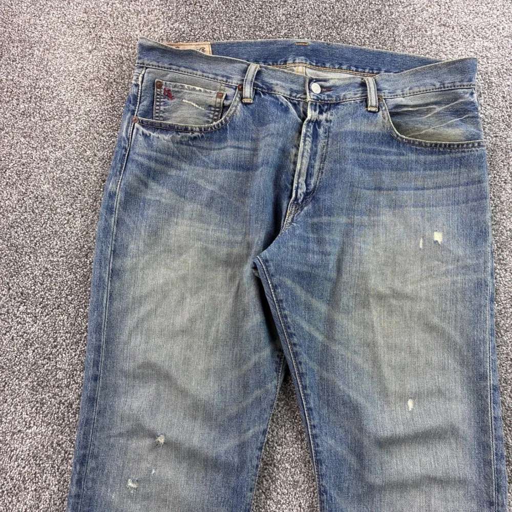 Polo Ralph Lauren Jeans Mens 36x30 Blue Cotton Distressed Straight Light Wash